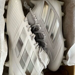 Adidas White and Silver Soccer Cleats